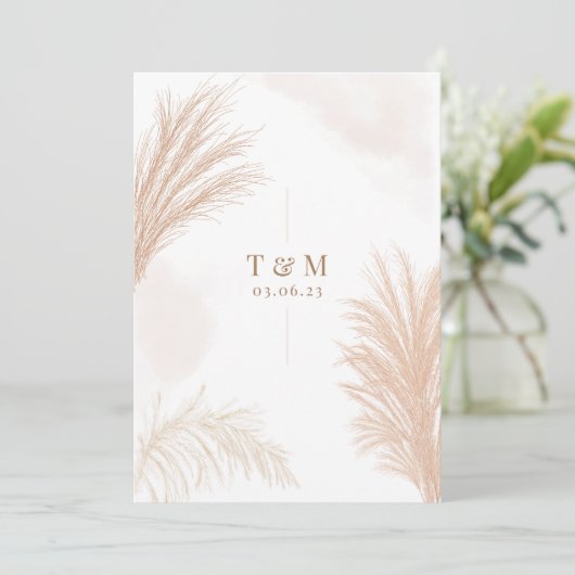 Beige Pampas Grass Einladung (Stehend Vorderseite)