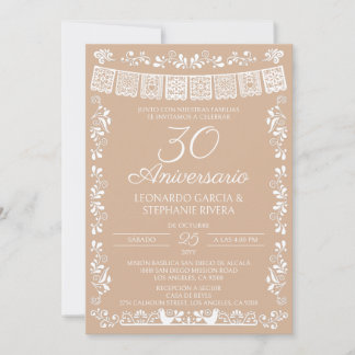 Beige Papel Picado 30. Jubiläum Einladung