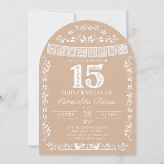 Beige Papel Picado Quinceañera 15. Geburtstag  Einladung