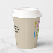 Beige Paper Cups with Lids Custom Company Logo 8oz Pappbecher (Rechts)