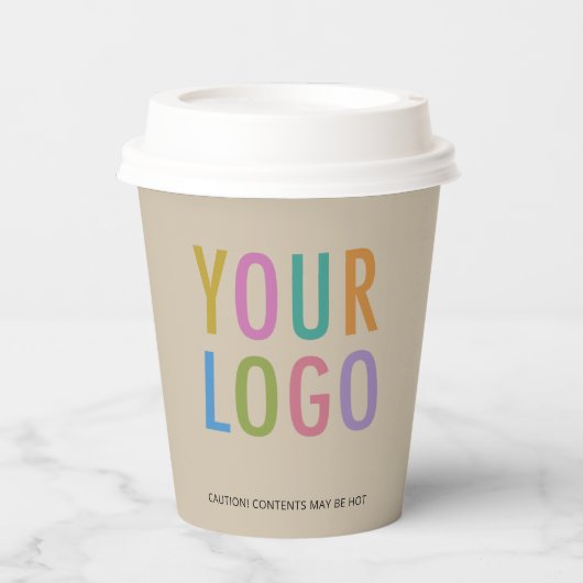 Beige Paper Cups with Lids Custom Company Logo 8oz Pappbecher (Vorderseite)