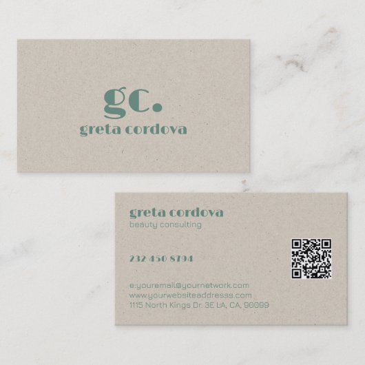 Beige Papier Elegant Beruflich einfache Monogramm Visitenkarte (Vorne/Hinten)