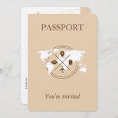 Beige Passport Aviation Geburtstagspartei Einladung (Vorne/Hinten)
