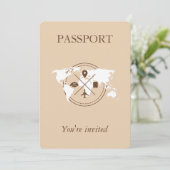 Beige Passport Aviation Geburtstagspartei Einladung (Stehend Vorderseite)