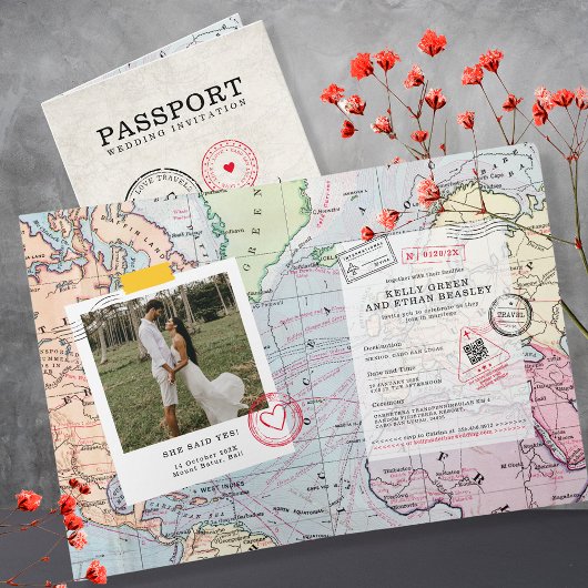 Beige Passport Zielkarte Hochzeit Einladung