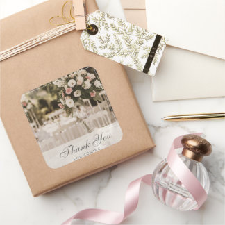 Beige Pastel Elegant Danke Souvenir Quadratischer Aufkleber