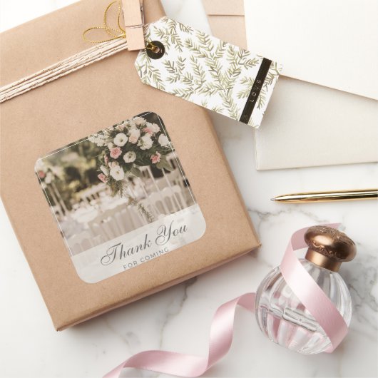 Beige Pastel Elegant Danke Souvenir Quadratischer Aufkleber (Schenken)