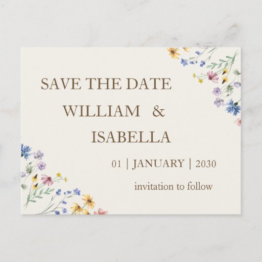 Beige Pastel Wildblume Ankündigungspostkarte (Vorderseite)