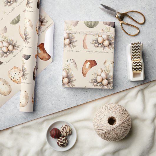 Beige Pastell-Oster-Eier Familienname Geschenkpapier (Kunsthandwerk)