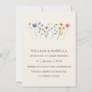 Beige Pastell Wildblumen Monogramm Foto Einladung