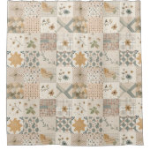 Beige Patchwork-Quilt Rustikale Blumen Retro Duschvorhang (Vorderseite)