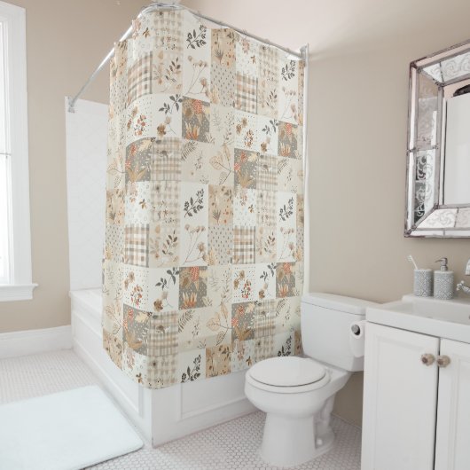 Beige Patchwork-Quilt Rustikale Blumen Retro Duschvorhang (Beispiel)