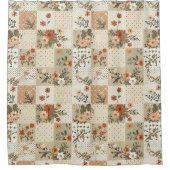 Beige Patchwork-Quilt Rustikale Blumen Retro Duschvorhang (Vorderseite)