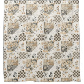 Beige Patchwork-Quilt Rustikale Blumen Retro Duschvorhang (Vorderseite)