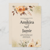 Beige Peach Dreamy Flora Hochzeit Einladung (Vorne/Hinten)