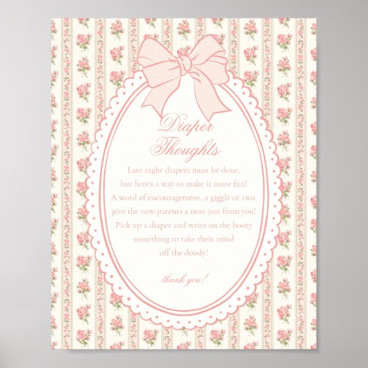 Beige Peach Vintage Fancy Floral Diaper Thoughts Poster (Vorne)