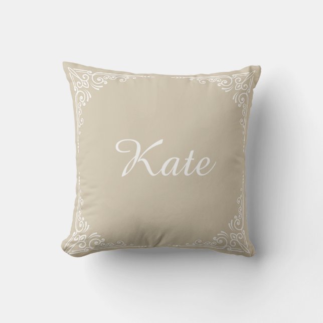 Beige Personalized Modern Elegant Typography Name  Kissen (Vorderseite)