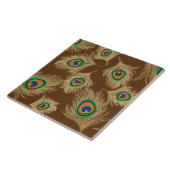 Beige Pfauenfedern auf Schokoladenbraun Fliese (Seite)