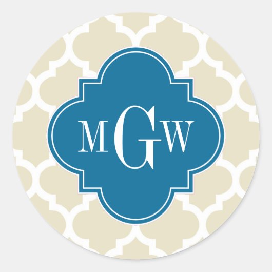 Beige Pfeif Marokkaner #5 Peacock 3 Initial Monogr Runder Aufkleber (Vorderseite)