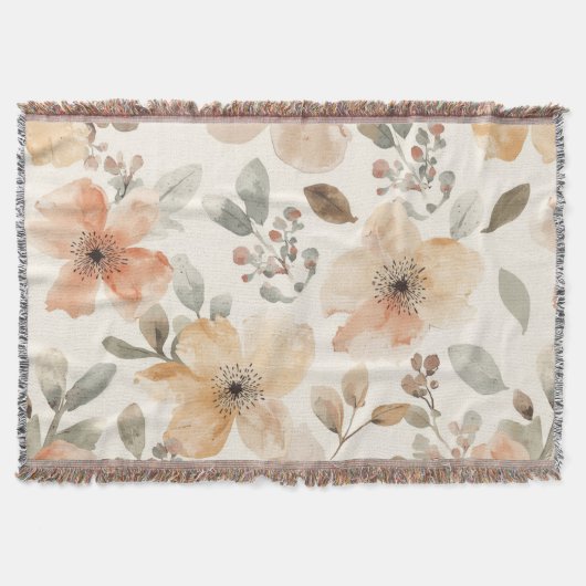 Beige Pfirsich Blumen Wasserfarbe Botanisches Must Decke (Vorderseite)