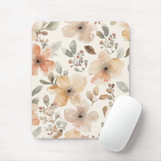 Beige Pfirsich Blumen-Wasserfarbe Botanisches Must Mousepad (Mit Mouse)
