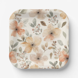 Beige Pfirsich Blumen Wasserfarbe Botanisches Must Pappteller
