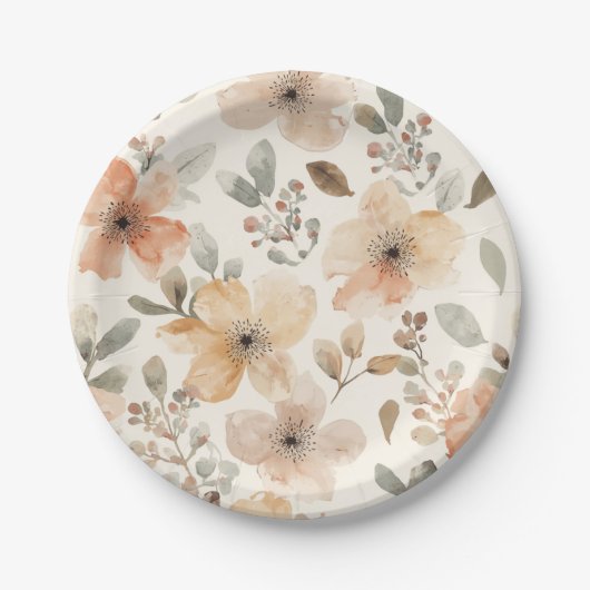 Beige Pfirsich Blumen Wasserfarbe Botanisches Must Pappteller (Vorderseite)