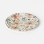 Beige Pfirsich Blumen Wasserfarbe Botanisches Must Pappteller (Schrägansicht)