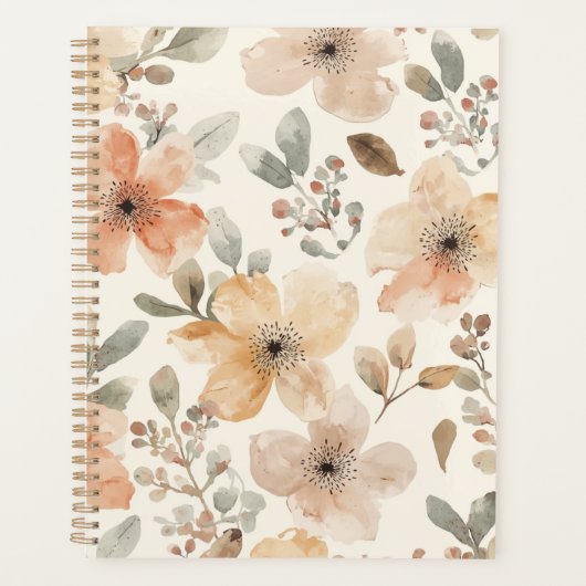 Beige Pfirsich Blumen Wasserfarbe Botanisches Must Planer (Vorderseite)
