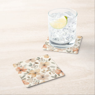 Beige-Pfirsich-Blumen-Wasserfarbe-Botanisches Must Rechteckiger Pappuntersetzer