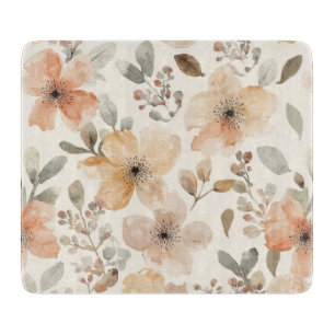 Beige Pfirsich Blumen Wasserfarbe Botanisches Must Schneidebrett