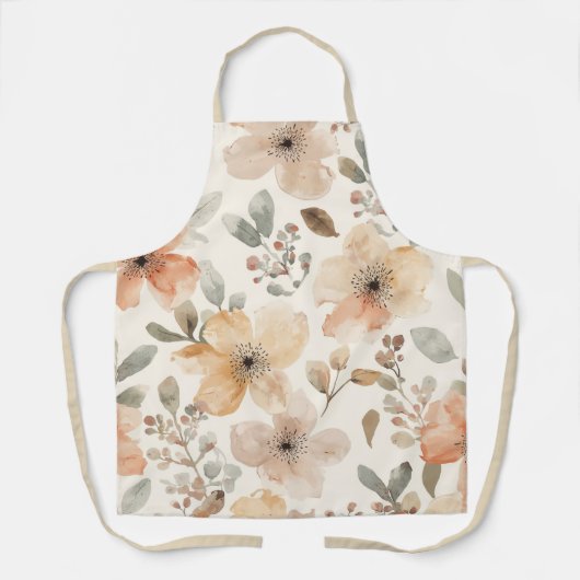 Beige Pfirsich Blumen-Wasserfarbe Botanisches Must Schürze (Vorderseite)