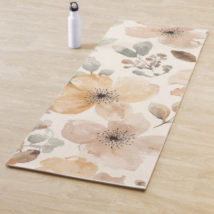 Beige Pfirsich Blumen-Wasserfarbe Botanisches Must Yogamatte