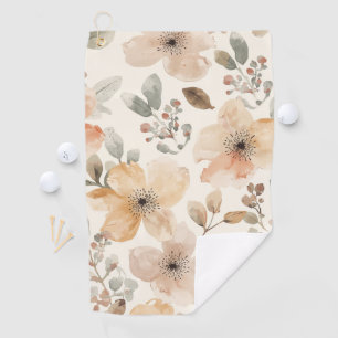Beige-Pfirsich-Blumen-Watercolor-Botanik-Muster Golfhandtuch
