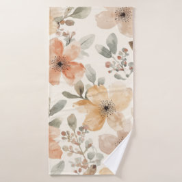 Beige Pfirsich Blumen Watercolor Botanisches Muste Badehandtuch