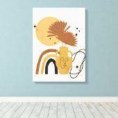 Beige Pflanze Abstrakt Boho Leinwand (Insitu (Holzboden))