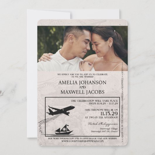Beige Philippines Pass Einladung zur Hochzeit (Vorderseite)