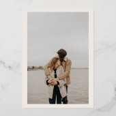 Beige photo script border wedding gold folieneinladung (Rückseite)