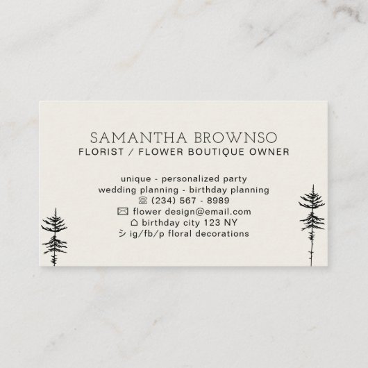 Beige Pine Tree Forest Visitenkarte (Rückseite)