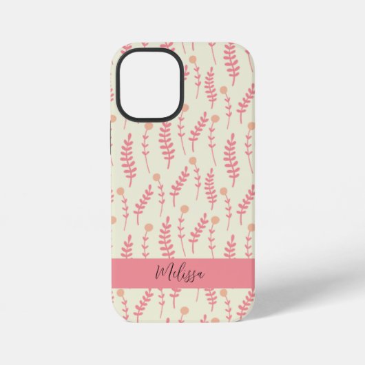Beige Pink-Blätter Aquarellschrift Typografie iPhone Hülle (Rückseite)