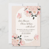 Beige Pink Blumenmuster Bridal Dusche Einladung (Vorderseite)