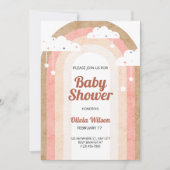 Beige Pink Boho Illustriert Rustikaler Regenbogen  Einladung (Vorderseite)