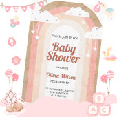 Beige Pink Boho Illustriert Rustikaler Regenbogen  Einladung