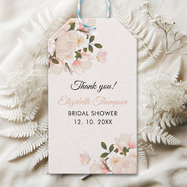 Beige Pink Floral Pattern Bridal Shower Geschenkanhänger