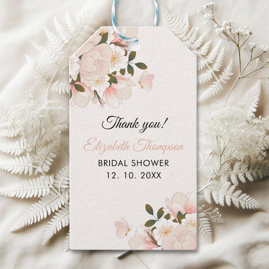 Beige Pink Floral Pattern Bridal Shower Geschenkanhänger