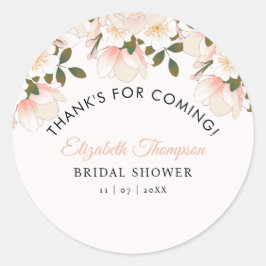 Beige Pink Floral Pattern Bridal Shower Runder Aufkleber