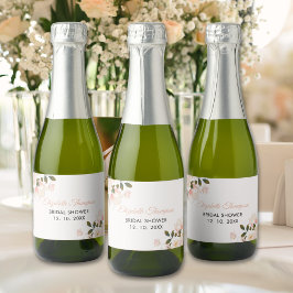 Beige Pink Floral Pattern Bridal Shower Schaumweinetikett