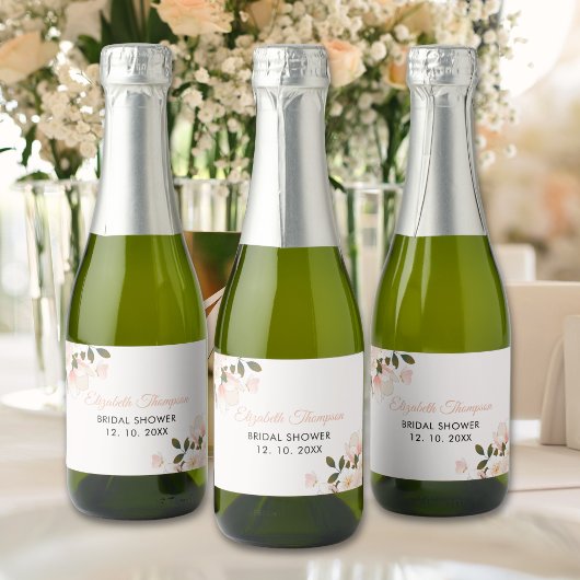 Beige Pink Floral Pattern Bridal Shower Schaumweinetikett