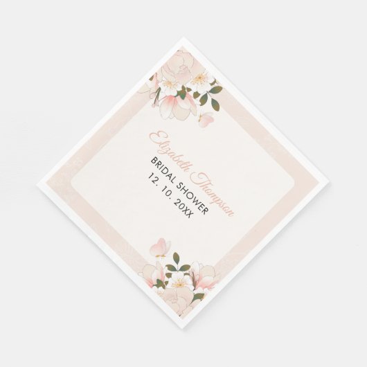 Beige Pink Floral Pattern Bridal Shower Serviette (Ecke)