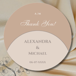 Beige Pink Monogram Japandi Wedding Vielen Dank Runder Aufkleber